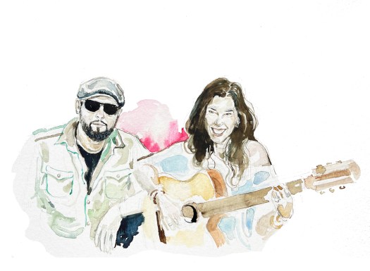 Flávvio Alves e Elaine Frere, em aquarela de Raísa Christina/ reprodução